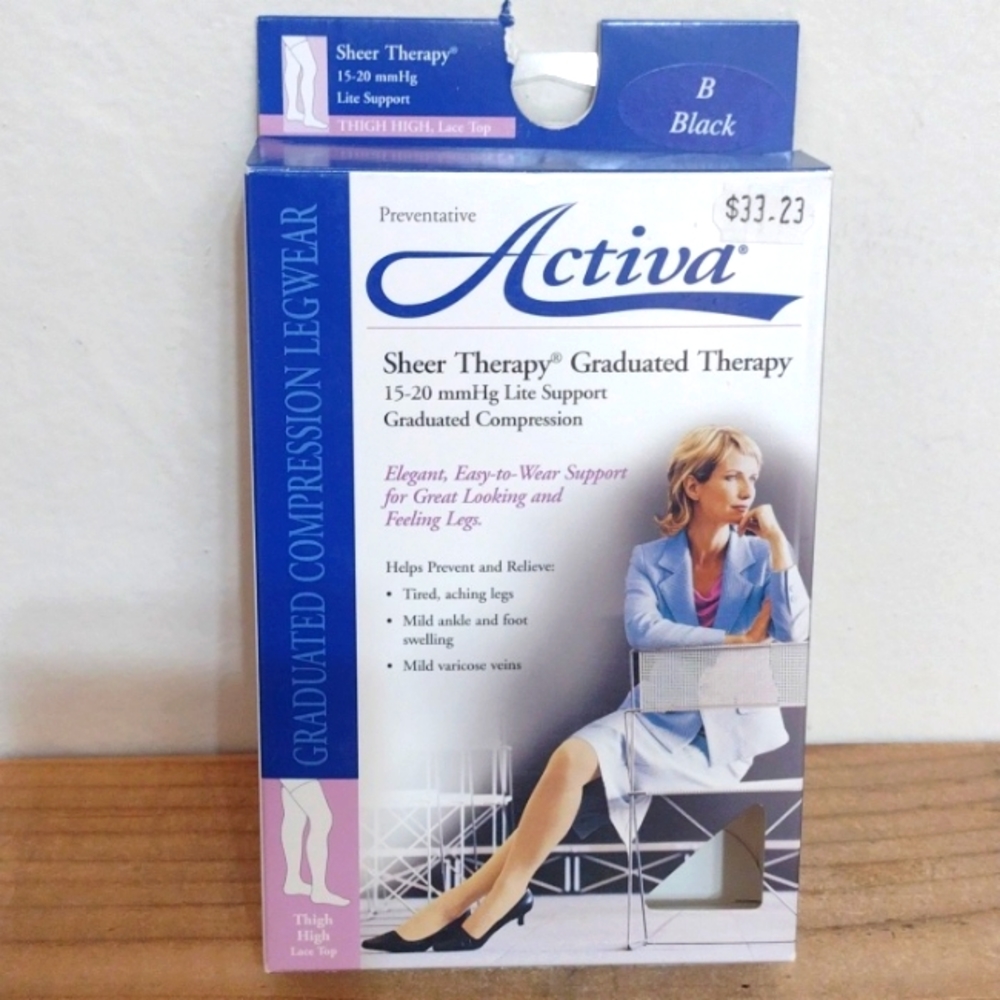 Activa Sheer Therapy Lite Support Compression H2262 Thigh High Lace Top Size B